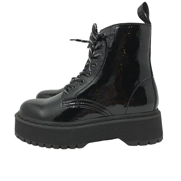 Roots Womens Ankle Booties Combat Boots Black Leather Lace Up Platform Zip 7 NEW - Picture 4 of 10